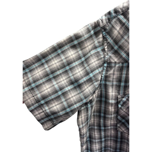 Vintage Wrangler Top Men's Size Large Gray Blue Plaid Button Up Short Sleeve - Picture 3 of 4